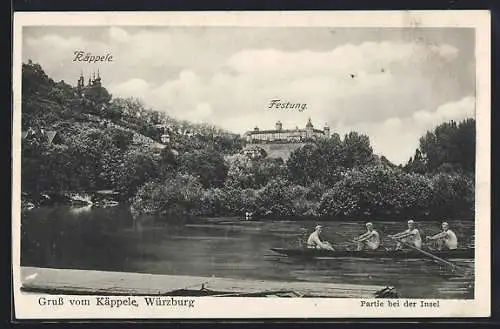 AK Würzburg, Partie bei der Insel mit Käppele und Festung