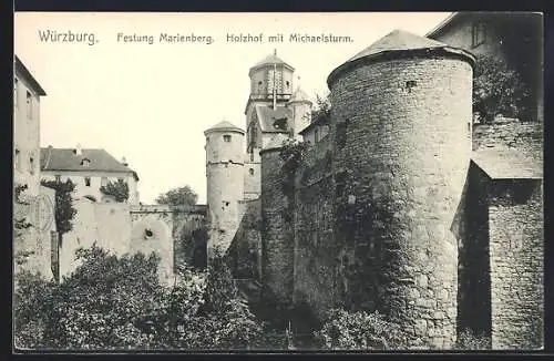 AK Würzburg, Festung Marienberg, Holzhof mit Michaelsturm