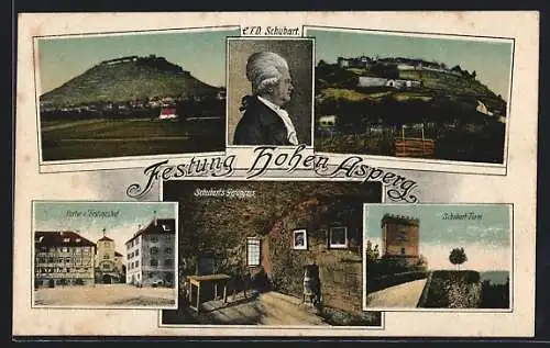 AK Asperg, Festung Hohenasperg, Schubert Gefängnis, Turm und Portrait