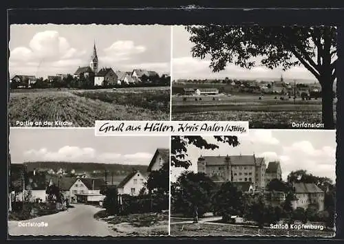 AK Hülen Kr. Aalen /Württ., Partie an der Kirche, Dorfansicht, Dorfstrasse, Schloss Kapfenburg