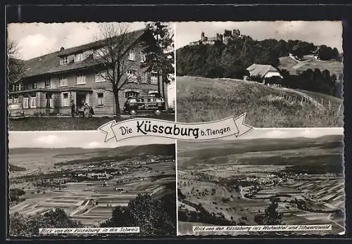 AK Tiengen /, Gasthof und Pension Küssaburg, Blick von der Küssaburg ins Wutachtal und Schwarzwald, Blick in die Schweiz
