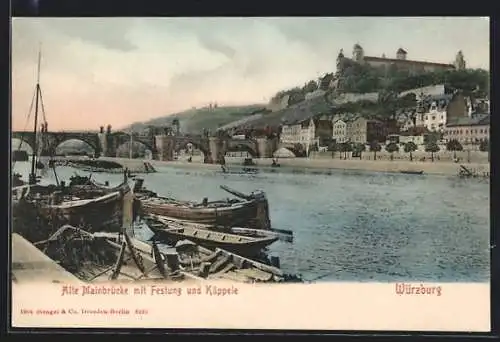 AK Würzburg, Alte Mainbrücke mit Festung und Käppele