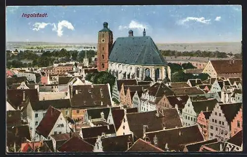 AK Ingolstadt, Ortspartie mit Kirche aus der Vogelschau
