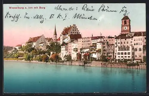 AK Wasserburg a. Inn, Uferpartie mit Burg