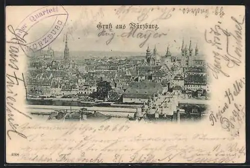 AK Würzburg, Teilansicht mit Kirche