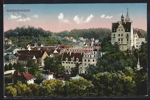 AK Sigmaringen, Teilansicht mit Schloss