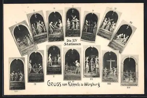 AK Würzburg, die XIV. Stationen vom Käppele