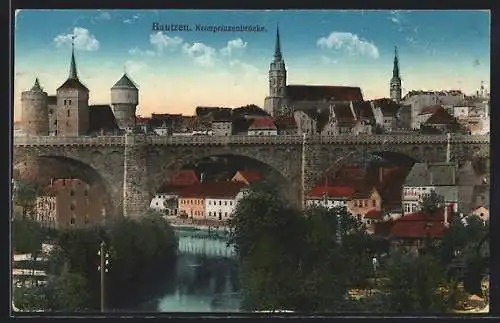AK Bautzen, Kronprinzenbrücke im Stadtbild