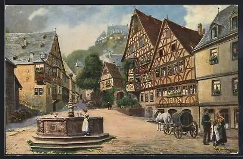 Künstler-AK Miltenberg, Partie auf dem Marktplatz