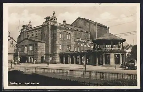 AK Dortmund, Stadttheater mit Strassenpartie