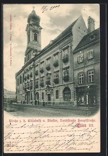 AK Wien, Kirche z. h. Elisabeth u. Kloster, Landstrasse Hauptstrasse