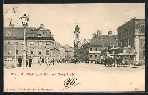 AK Wien, Stadtbahnbrücke und Hauptstrasse