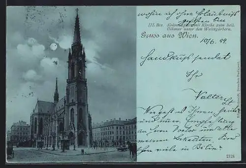 Mondschein-AK Wien, Kolonitzplatz mit Kirche zum heil. Othmar unter den Weissgärbern