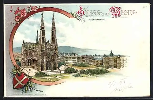 Lithographie Wien, Votivkirche am Maximilianplatz