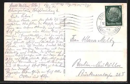 AK Wehlen a. d. Elbe, Flusspartie mit Fähre