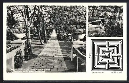 AK Probsteierhagen ü. Kiel, Zum Irrgarten, Brunnen, Plan