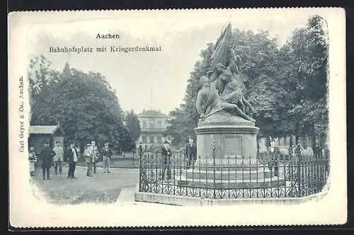 AK Aachen, Bahnhofsplatz mit Kriegerdenkmal