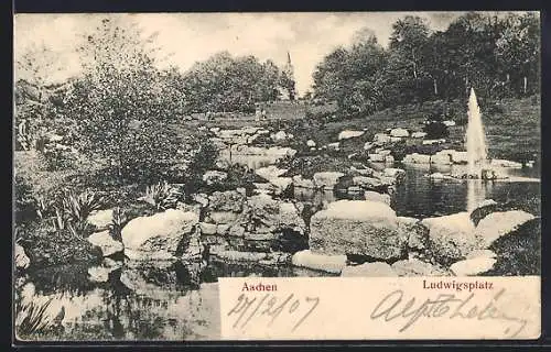 AK Aachen, Ludwigsplatz mit Fontäne