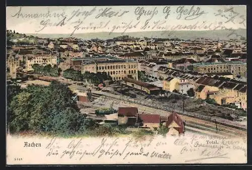 AK Aachen, Teilansicht mit Bahnschienen aus der Vogelschau