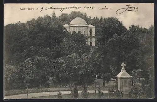 AK Aachen, Lousberg, Ortspartie mit Bildstock und Kuppelgebäude