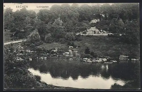 AK Aachen, Ludwigsplatz-Partie mit Teich