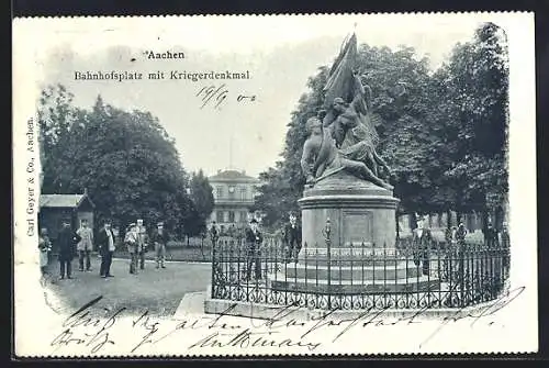 AK Aachen, Bahnhofsplatz mit Kriegerdenkmal