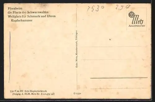 AK Pforzheim, Ortsansicht aus der Vogelschau