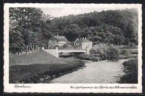 AK Pforzheim, Kupferhammer, Ortspartie mit Brücke und Fluss