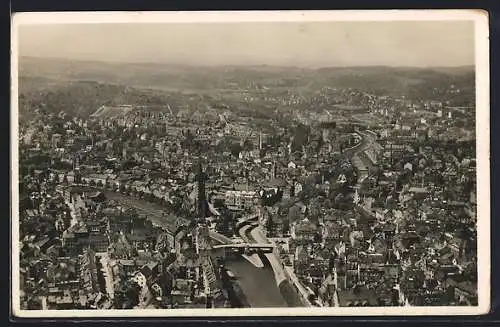 AK Pforzheim, Ortsansicht vom Flugzeug aus