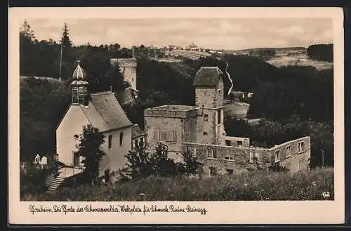 AK Pforzheim, Ruine Steinegg, von oben gesehen