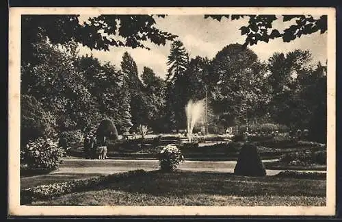 AK Pforzheim, Stadtgarten mit Wasserfontäne