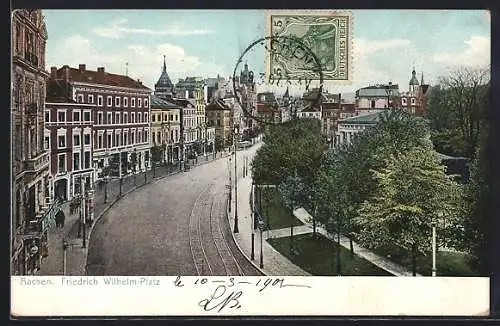 AK Aachen, Friedrich Wilhelm-Platz mit Strasse aus der Vogelschau