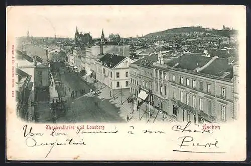 AK Aachen, Theaterstrasse und Lousberg aus der Vogelschau