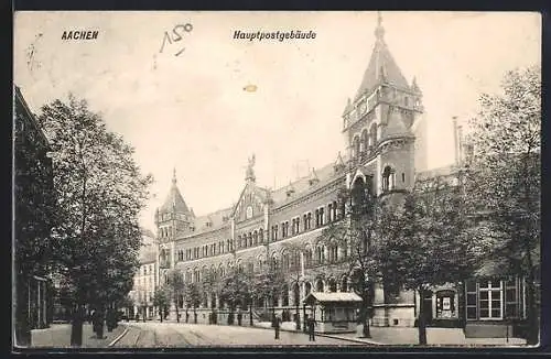 AK Aachen, Strassenpartie am Hauptpostgebäude