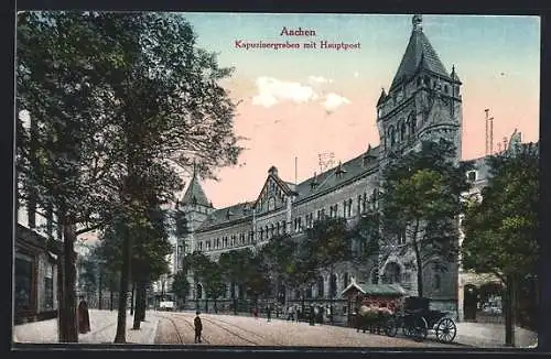 AK Aachen, Kapuzinergraben mit Hauptpostamt