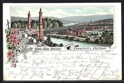 Lithographie Cannstatt, König Karl-Brücke