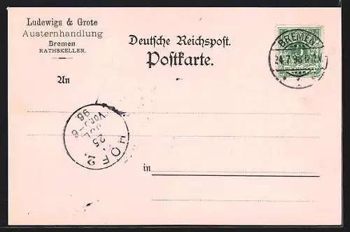 Lithographie Bremen, Rathaus, Gasthaus Ratskeller, Innenansicht