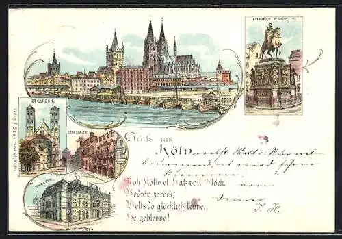 Lithographie Köln, Theater, Gürzenich, St. Gereon