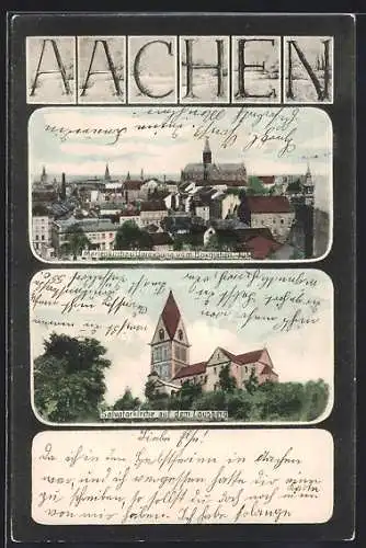 AK Aachen, Marienkirche u. Umgebung vom Boxgraben, Salvatorkirche auf dem Lousberg