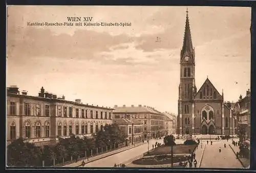 AK Wien, Kardinal-Rauscher-Platz mit Kaiserin-Elisabeth-Spital