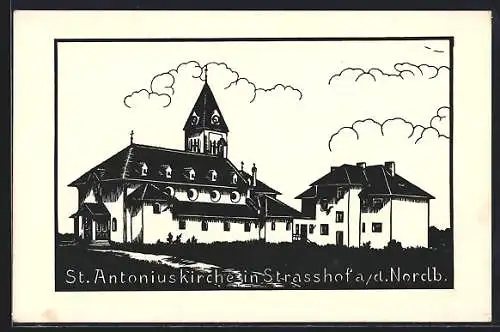 AK Strasshof an der Nordbahn, St. Antoniuskirche, Scherrenschnitt
