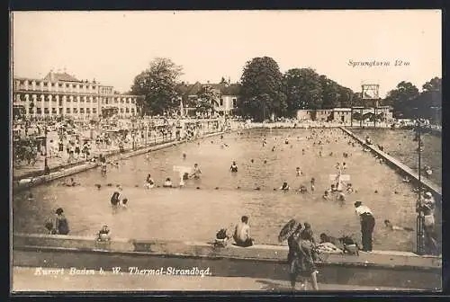 AK Baden b. W., Thermal-Strandbad mit Sprungturm