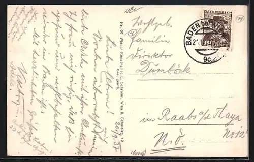 AK Baden, Totalansicht mit Kirche, Tracht