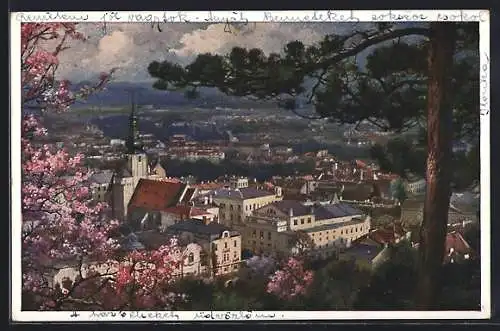 AK Baden, Panorama m. Baumblüte