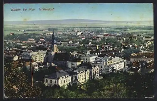 AK Baden bei Wien, Totalansicht mit Kirche