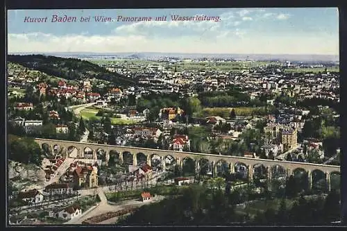 AK Baden bei Wien, Panorama mit Wasserleitung
