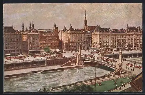 Künstler-AK Wien, Franz Josefskai mit Ferdinandsbrücke
