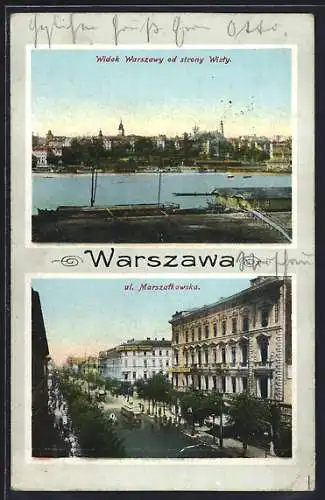 AK Warschau-Warszawa, Widok Warszawy od strony Wisty, ul. Marszatkowska