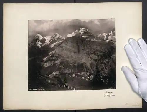 Fotografie Schroeder & Cie, Zürich, Ansicht Mürren, Blick auf der Ort mit Eiger, Mönch und Jungfrau, 1900
