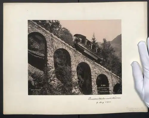 Fotografie Edition Photoglob, Ansicht Mürren, Drahtseilbahn nach Mürren, Chemin de fer funicutaire, Viaduct, 1900